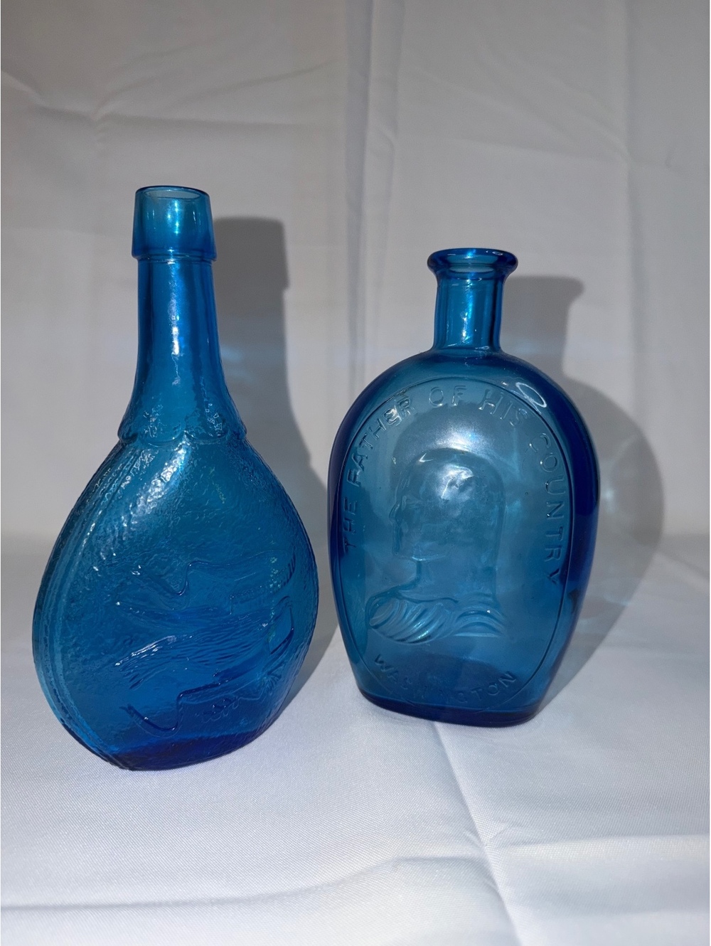 Vintage Blue Glass Historical Commemorative Bottles Featuring George Washington